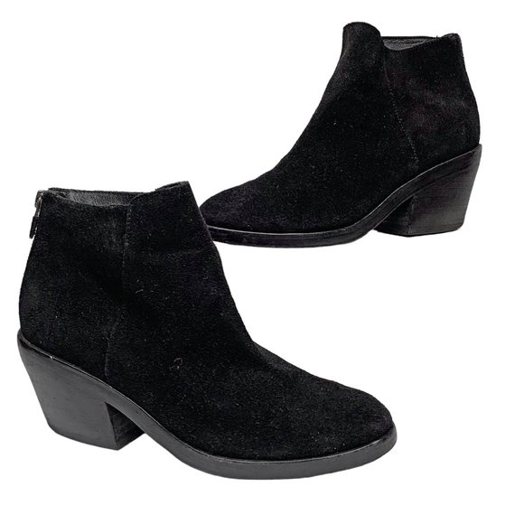 EILEEN‎ FISHER Peer Black Suede Rear Zip Heeled Ankle Booties - Picture 9 of 10